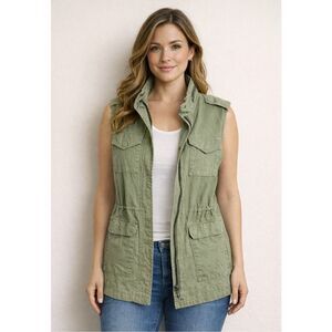 En Crème Olive Green Utility Vest Size L